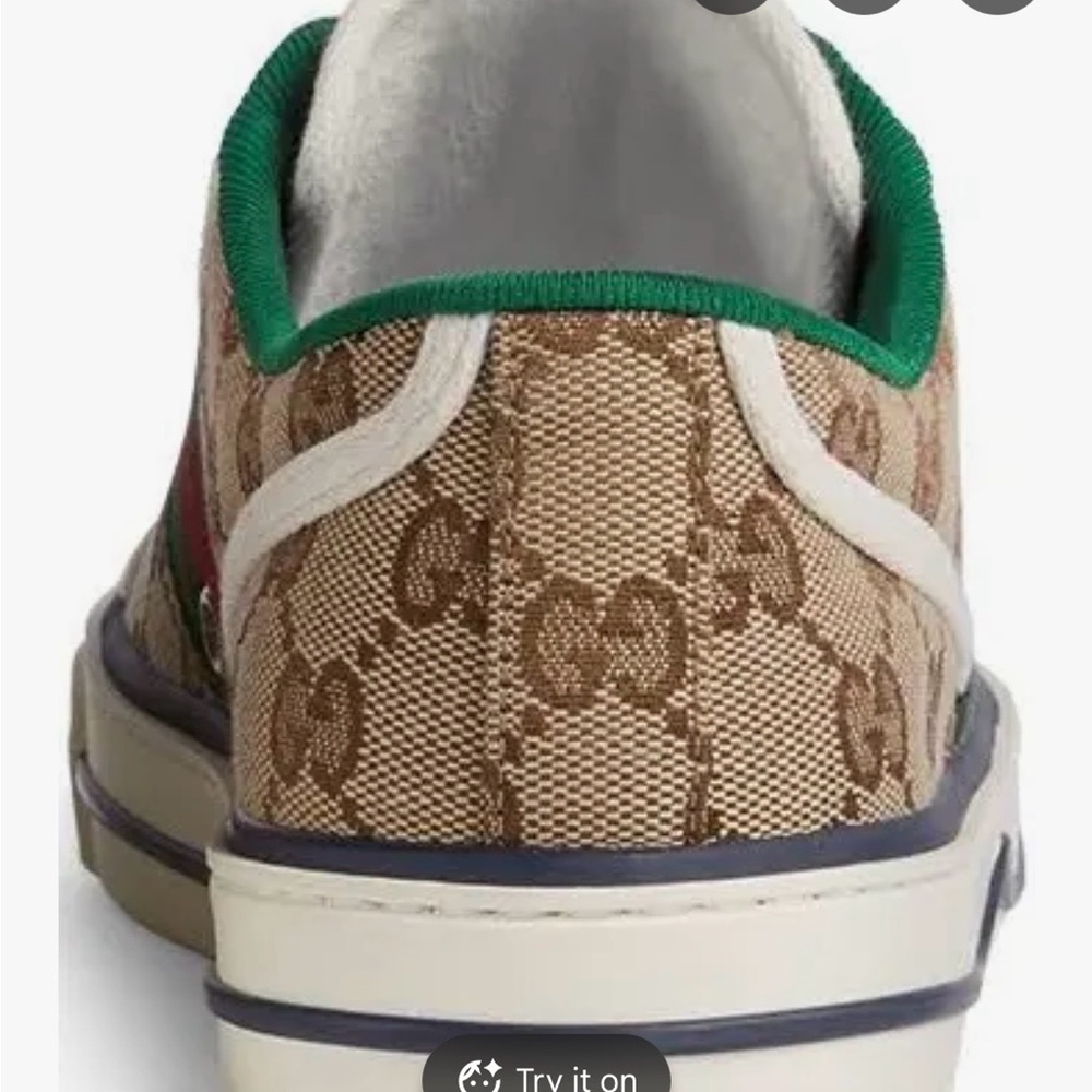 Gucci Brown Beige GG Canvas Low-Top Sneaker with Green and Red Web - Picture 3 of 9